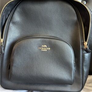 Coach Black Pebbled Large Court Leather Backpack with Gold Hardware Accent